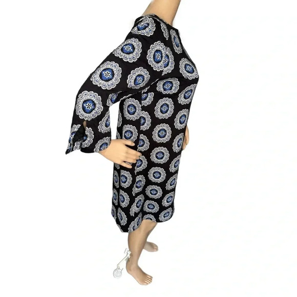 Ann Taylor LOFT A Line Dress Black Medallion 3/4 Sleeve Embroidered Mini Size M - Picture 7 of 15